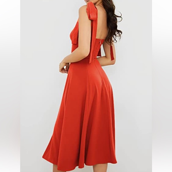 ✨NEW - Sweetheart Neckline Tie Strap Slit Sleeveless Midi Party Cocktail Dress - Picture 2 of 12